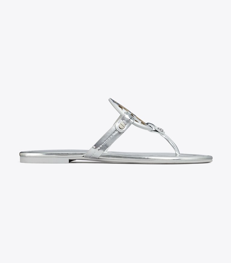 Tory Burch diseñador sandalias Sandalia metalizada Miller en PLATINUM lateral