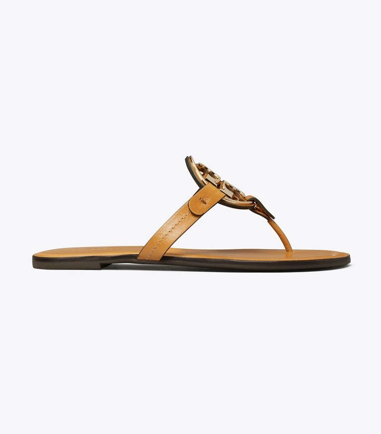 Tory Burch diseñador sandalias Sandalia metalizada Miller en WALNUT / GOLD lateral