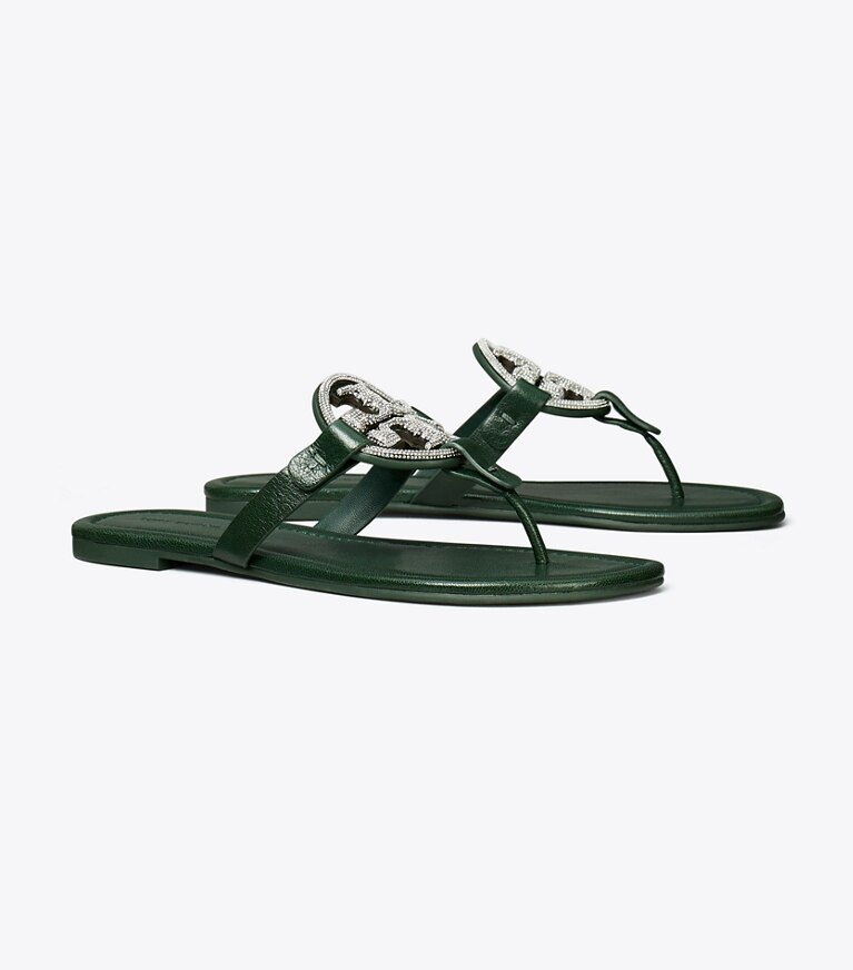Tory Burch diseñador sandalias Sandalia Miller con pavé en DARK EMERALD ángulo