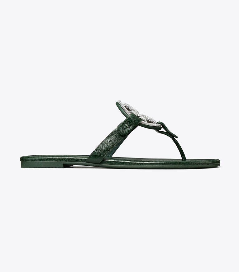 Tory Burch diseñador sandalias Sandalia Miller con pavé en DARK EMERALD lateral