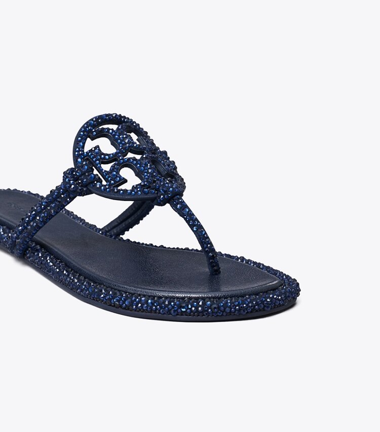 Tory Burch diseñador sandalias Sandalia Miller Crystal con nudos en NEW NAVY detalle