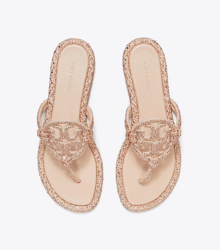 Tory Burch diseñador sandalias Sandalia Miller Crystal con nudos en ROSE PINK vista superior
