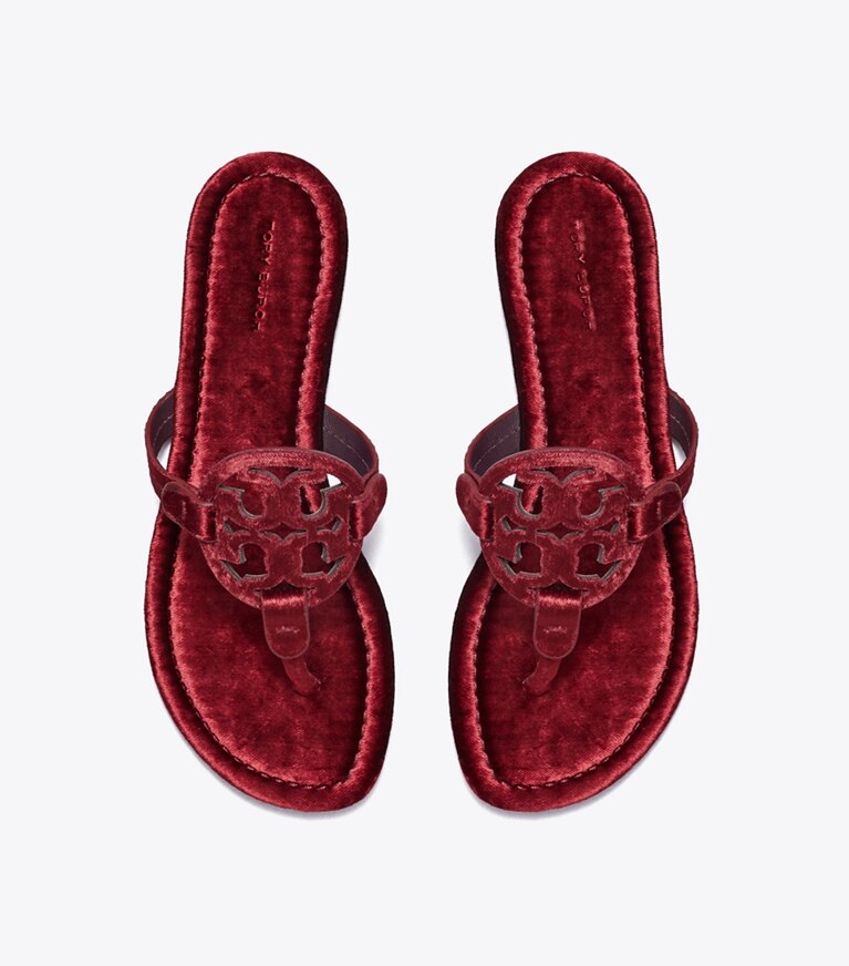 Tory Burch diseñador sandalias Sandalia Miller de terciopelo en BURGUNDY BERRY vista superior