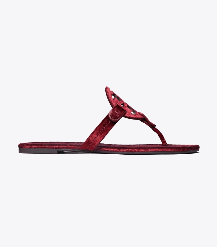 Tory Burch diseñador sandalias Sandalia Miller de terciopelo en BURGUNDY BERRY lateral
