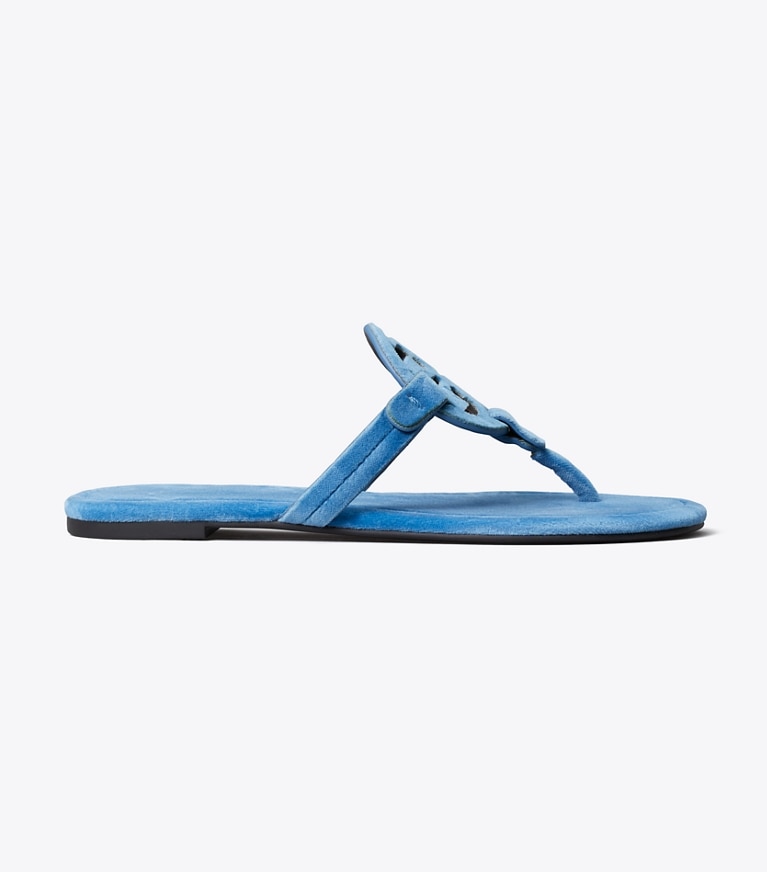 Tory Burch diseñador sandalias Sandalia Miller de terciopelo en Wheat Blue lateral
