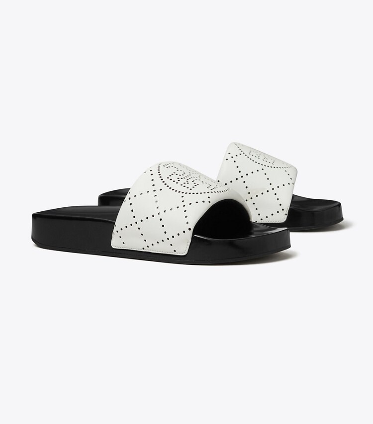 Tory Burch diseñador sandalias Sandalia para piscina con doble T en WHITE / BLACK INK ángulo