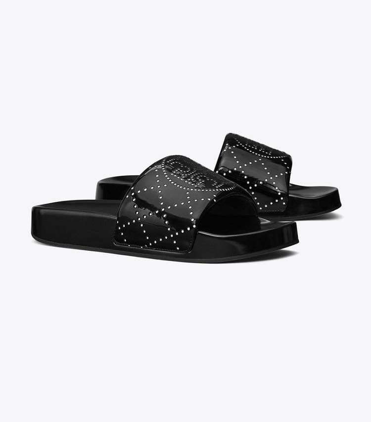 Tory Burch diseñador sandalias Sandalia para piscina con doble T en BLACK INK / BLACK INK ángulo