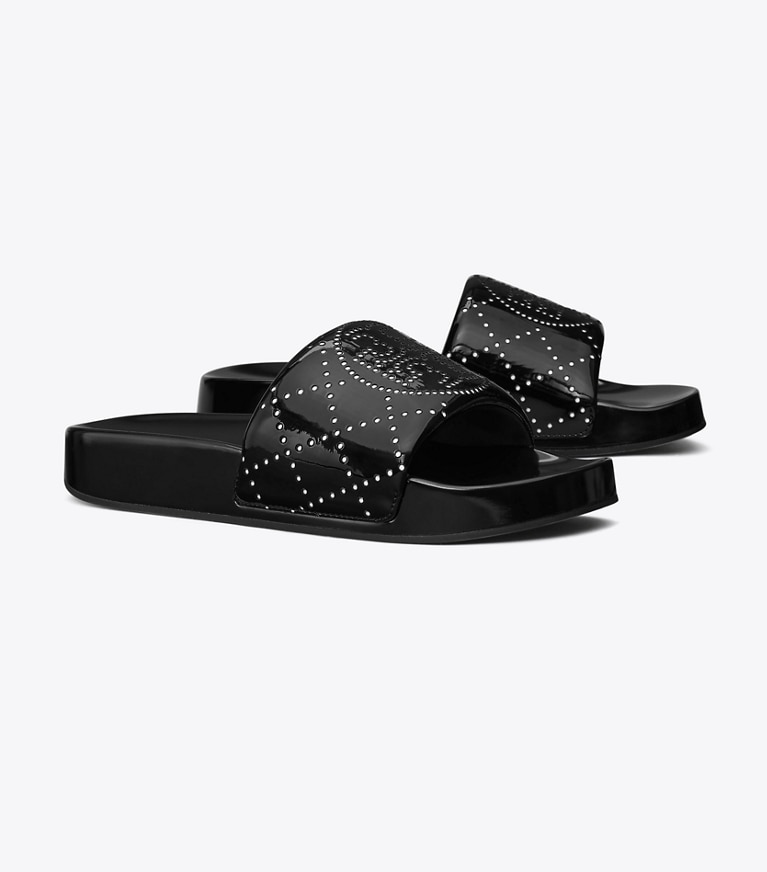 Tory Burch diseñador sandalias Sandalia para piscina con doble T en BLACK INK / BLACK INK ángulo