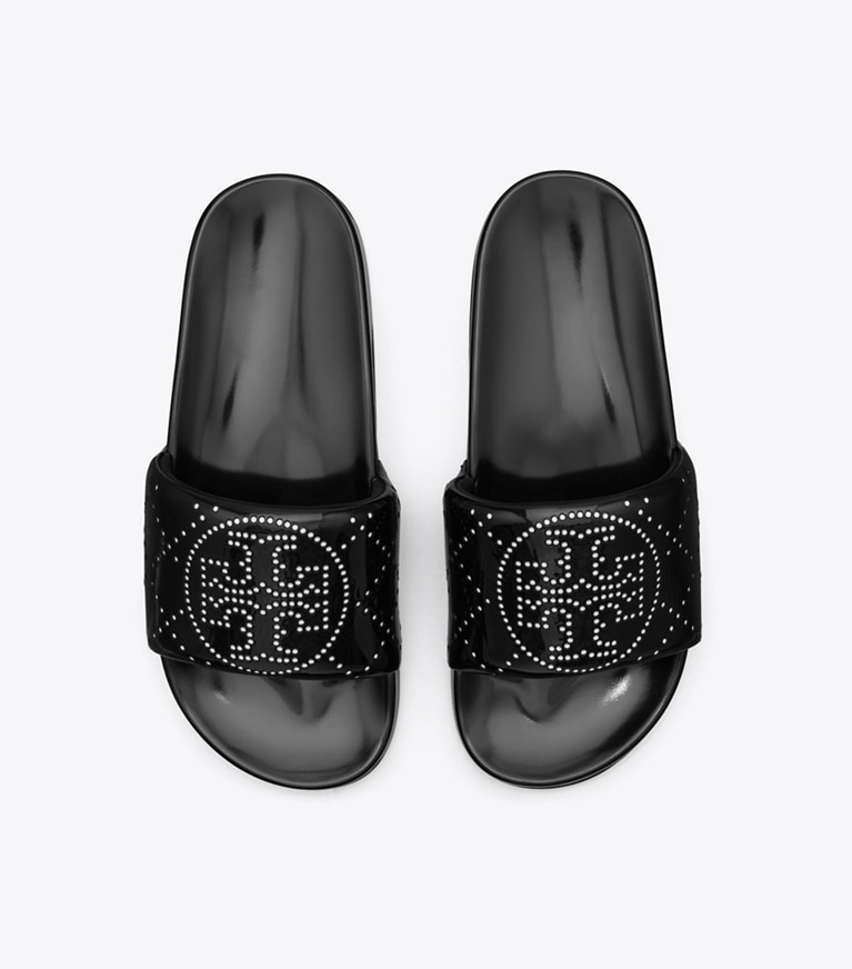 Tory Burch diseñador sandalias Sandalia para piscina con doble T en BLACK INK / BLACK INK vista superior