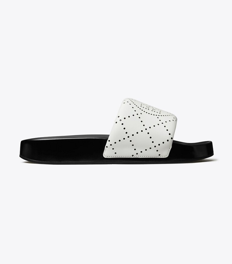 Tory Burch diseñador sandalias Sandalia para piscina con doble T en WHITE / BLACK INK lateral