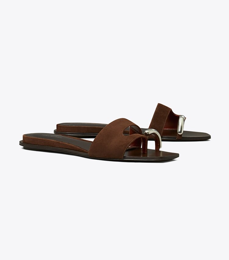 Tory Burch diseñador sandalias Sandalia Pierced en DARK COCOA / SILVER ángulo
