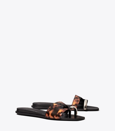 Tory Burch diseñador sandalias Sandalia Pierced en TORTOISE / SILVER ángulo