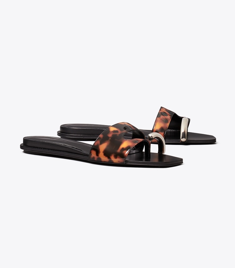 Tory Burch diseñador sandalias Sandalia Pierced en TORTOISE / SILVER ángulo