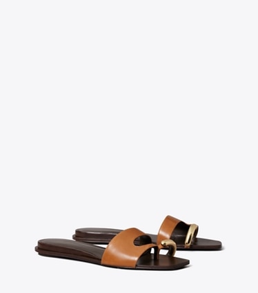 Tory Burch diseñador sandalias Sandalia Pierced en TAN / GOLD ángulo