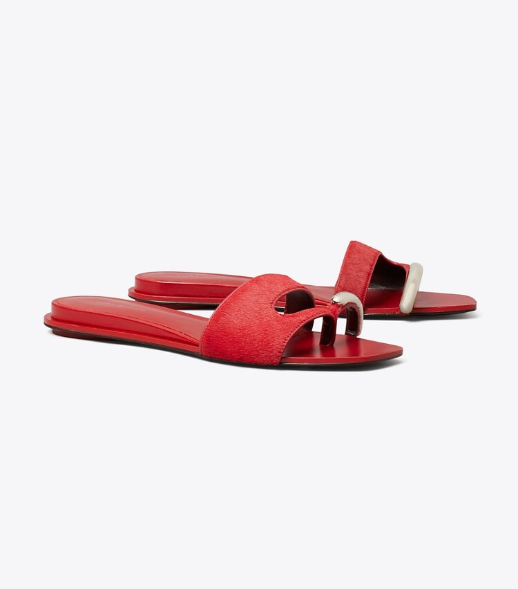 Tory Burch diseñador sandalias Sandalia Pierced en TOUCAN RED / SILVER ángulo