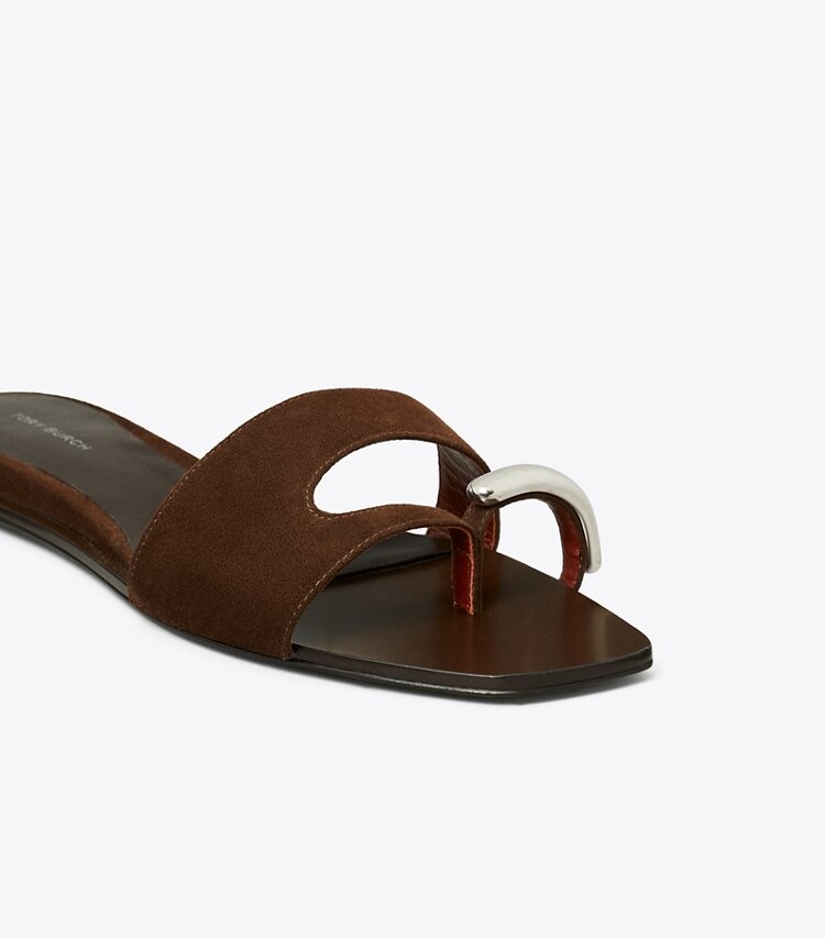 Tory Burch diseñador sandalias Sandalia Pierced en DARK COCOA / SILVER detalle