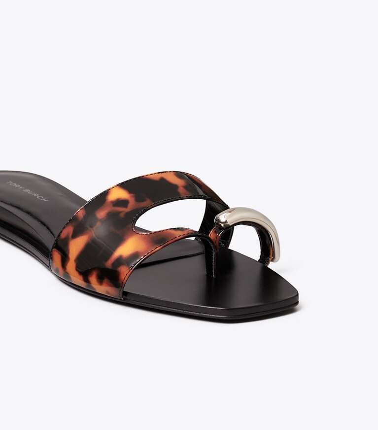 Tory Burch diseñador sandalias Sandalia Pierced en TORTOISE / SILVER detalle