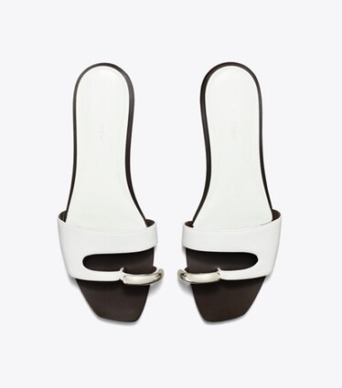 Tory Burch diseñador sandalias Sandalia Pierced en WHITE / SILVER vista superior