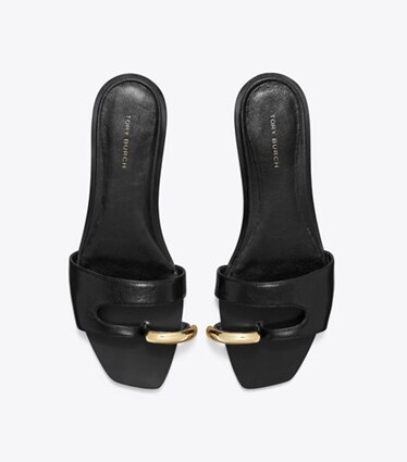Tory Burch diseñador sandalias Sandalia Pierced en PERFECT BLACK / GOLD vista superior