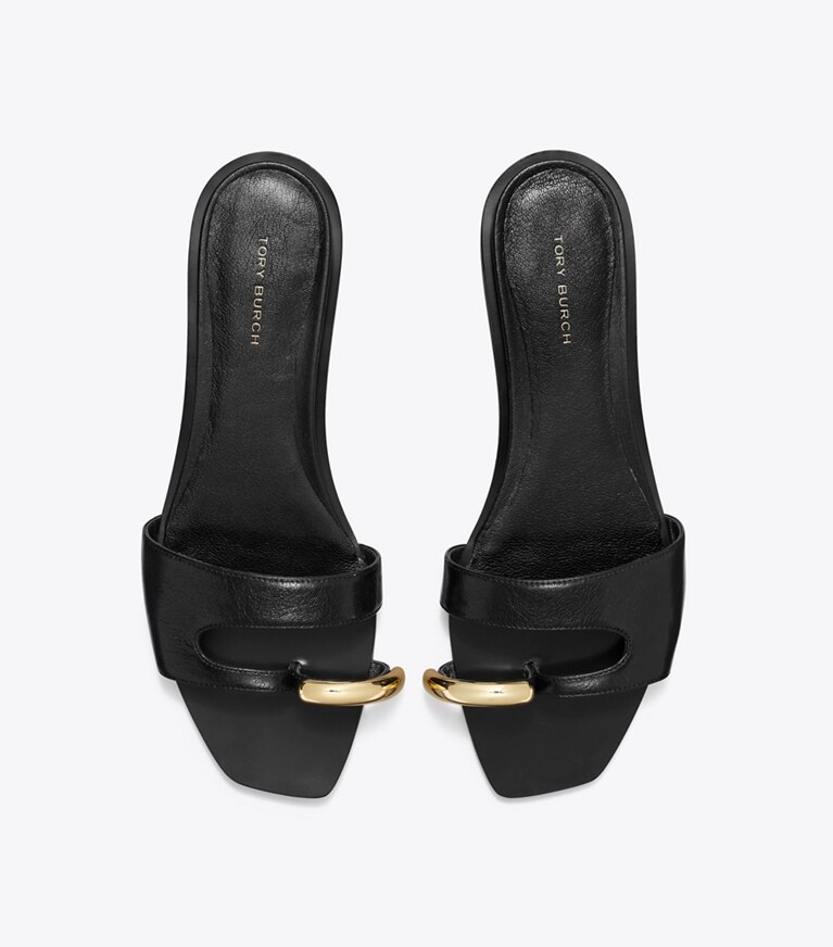 Tory Burch diseñador sandalias Sandalia Pierced en PERFECT BLACK / GOLD vista superior