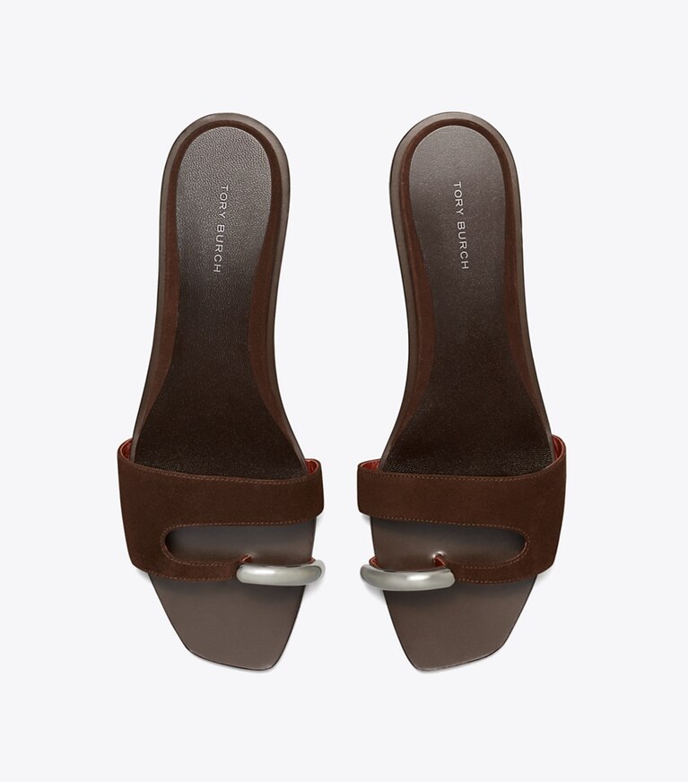 Tory Burch diseñador sandalias Sandalia Pierced en DARK COCOA / SILVER vista superior
