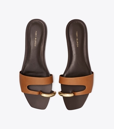 Tory Burch diseñador sandalias Sandalia Pierced en TAN / GOLD vista superior