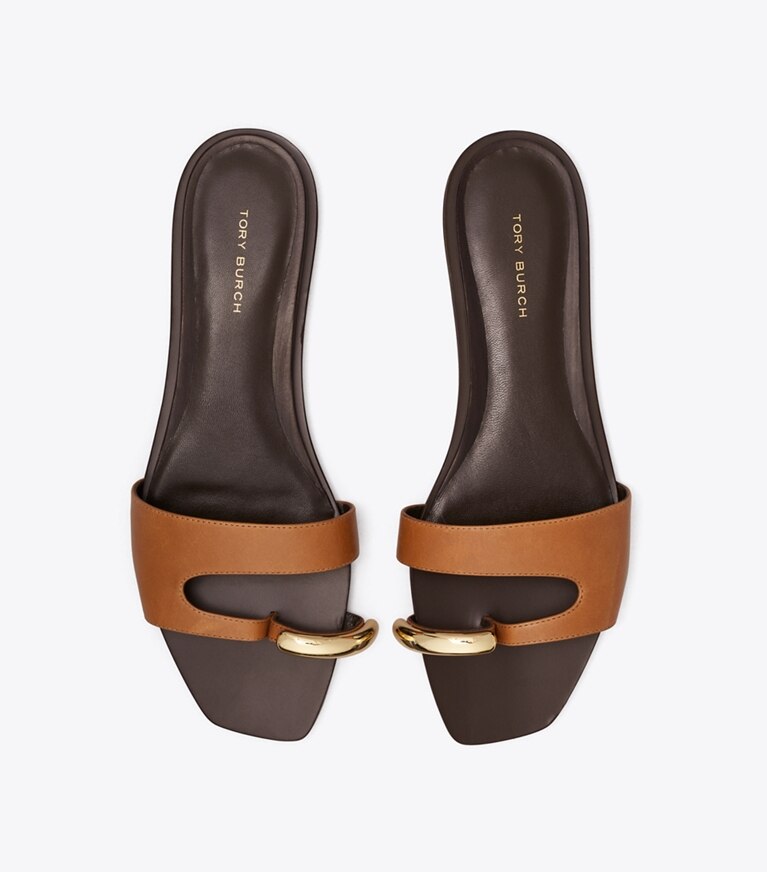Tory Burch diseñador sandalias Sandalia Pierced en TAN / GOLD vista superior