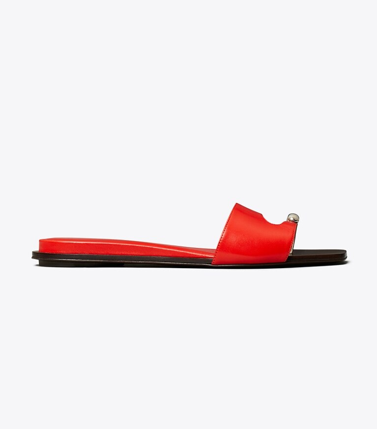 Tory Burch diseñador sandalias Sandalia Pierced en BLAZING RED / SILVER lateral