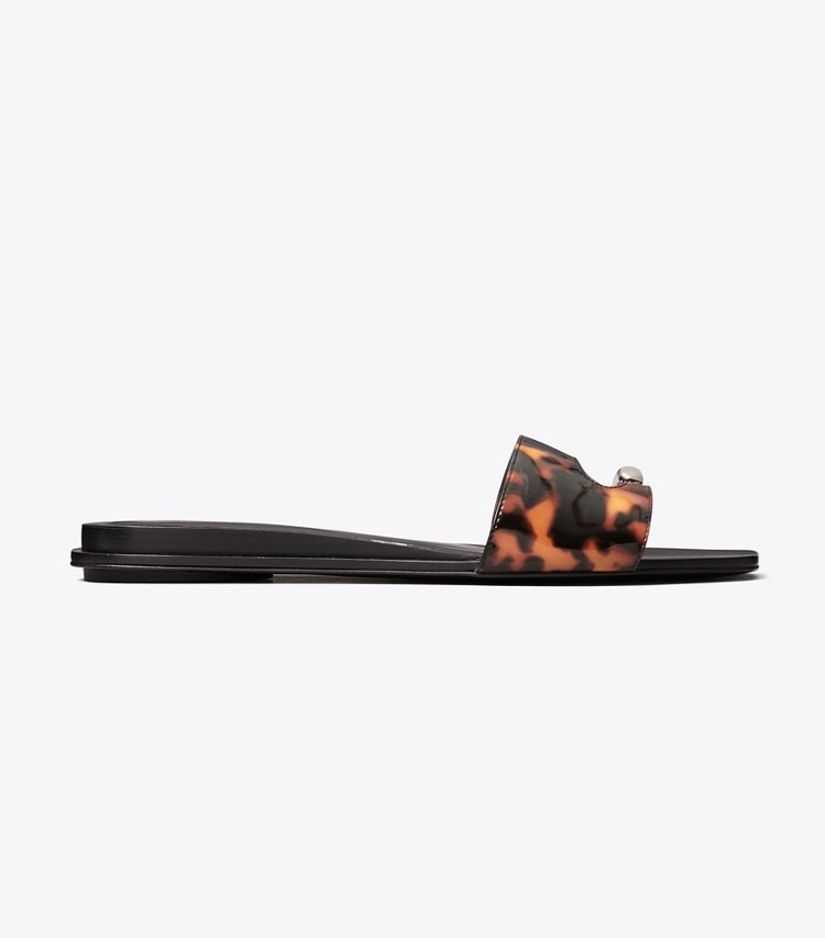 Tory Burch diseñador sandalias Sandalia Pierced en TORTOISE / SILVER lateral