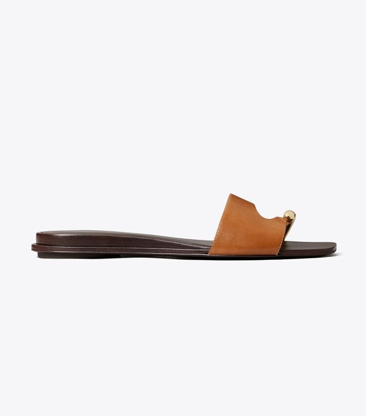 Tory Burch diseñador sandalias Sandalia Pierced en TAN / GOLD lateral