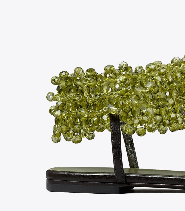 Tory Burch diseñador sandalias Sandalia plana con cuentas en OLIVE detalle