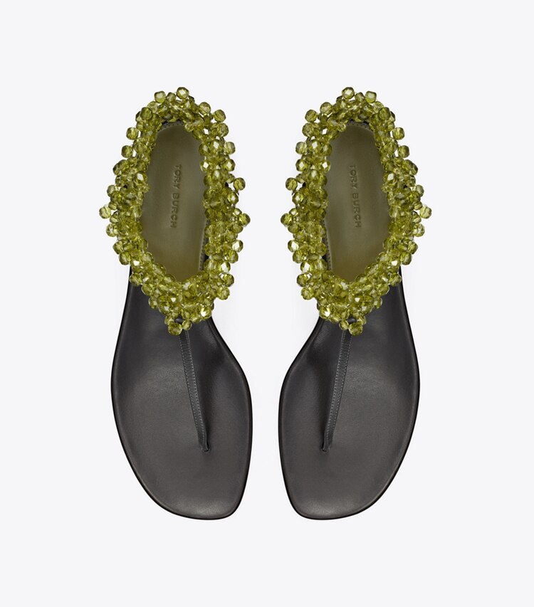 Tory Burch diseñador sandalias Sandalia plana con cuentas en OLIVE vista superior