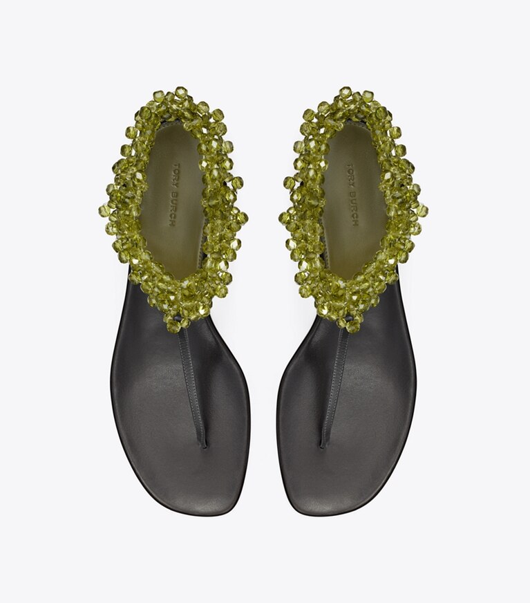 Tory Burch diseñador sandalias Sandalia plana con cuentas en OLIVE vista superior