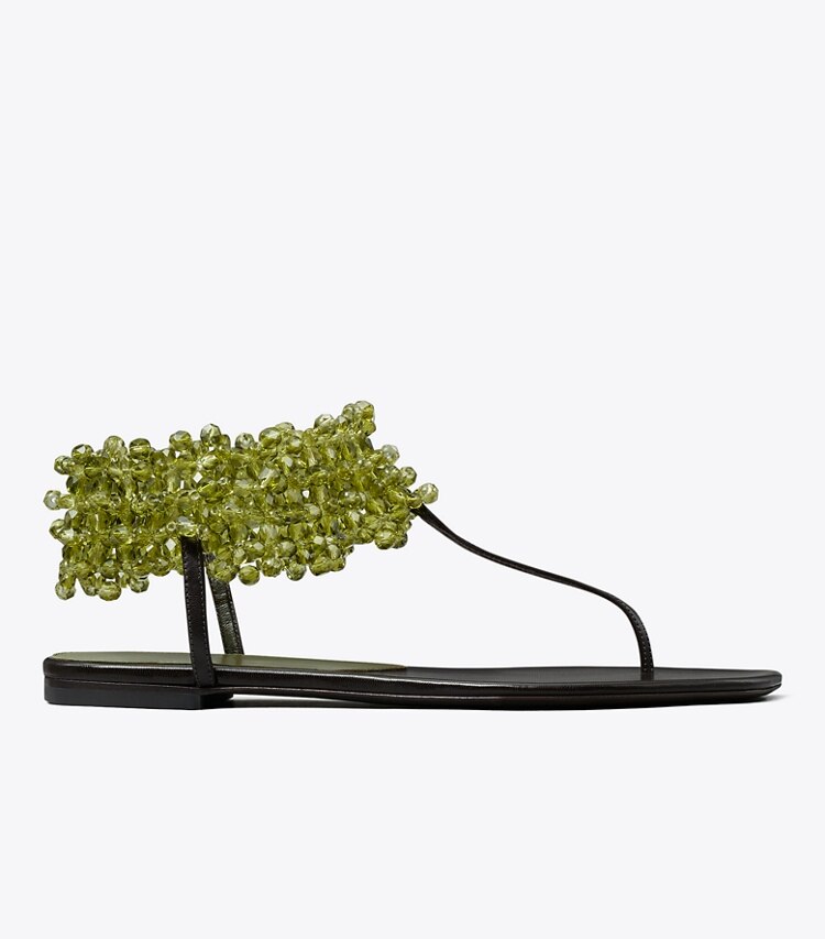 Tory Burch diseñador sandalias Sandalia plana con cuentas en OLIVE lateral