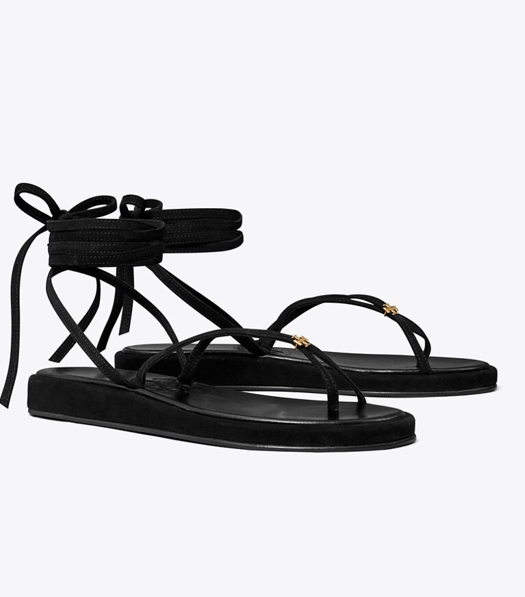 Tory Burch diseñador sandalias Sandalias Capri cruzadas al tobillo en BLACK ángulo