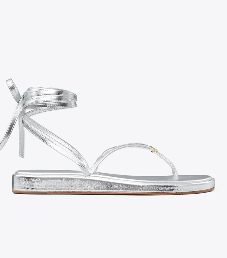 Tory Burch diseñador sandalias Sandalias Capri cruzadas al tobillo en SILVER lateral