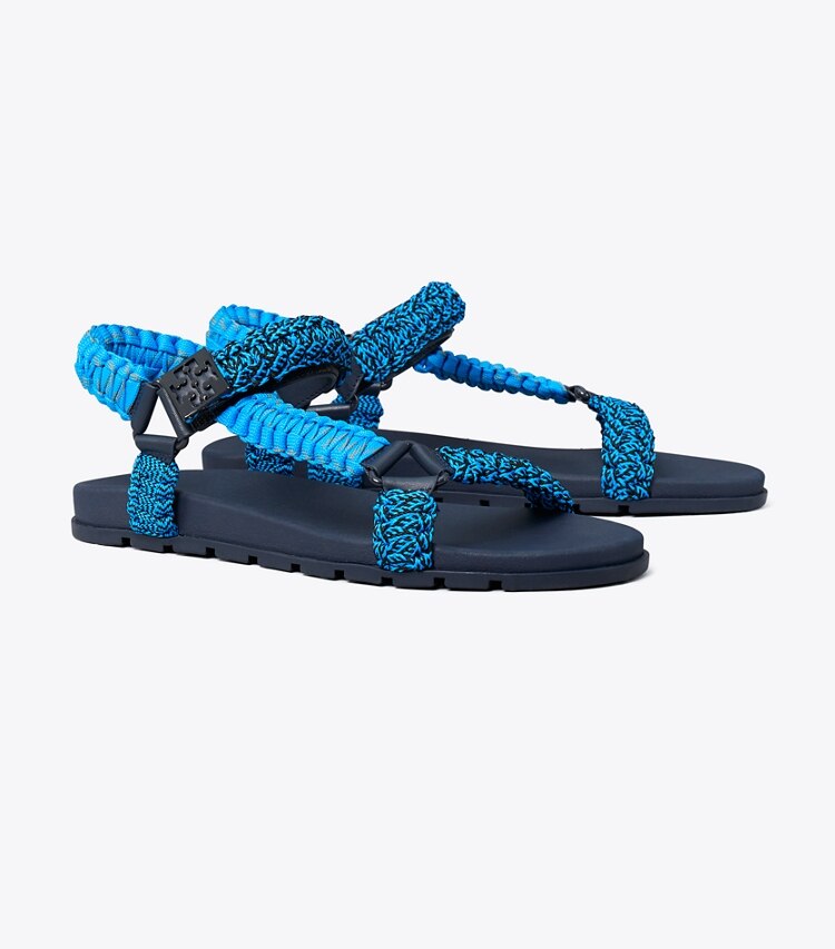 Tory Burch diseñador sandalias Sandalias de cuerda Mellow Trail en BLUE MULTI / NEW NAVY ángulo