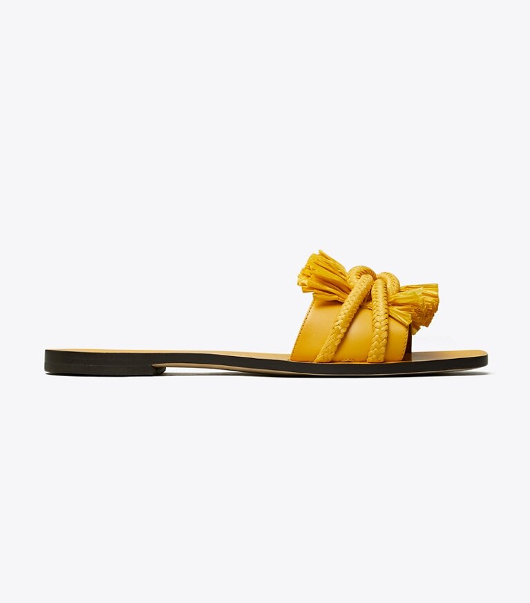 Tory Burch diseñador sandalias Sandalias de pala planas de cuerda en Golden Crest / Golden Crest lateral