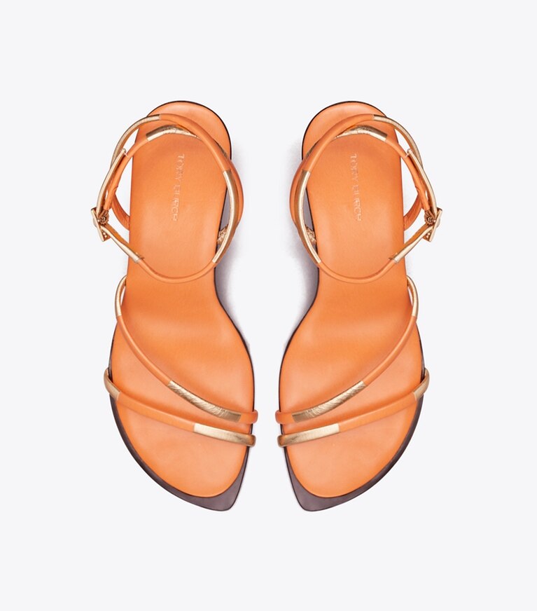 Tory Burch diseñador sandalias Sandalias de tacón con tiras Split Mignon en CITRUS JUICE / ROSE GOLD desde arriba