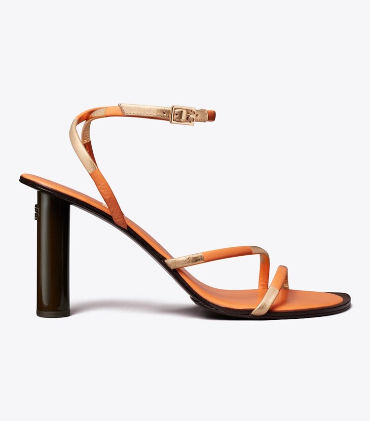 Tory Burch diseñador sandalias Sandalias de tacón con tiras Split Mignon en CITRUS JUICE / ROSE GOLD lateral