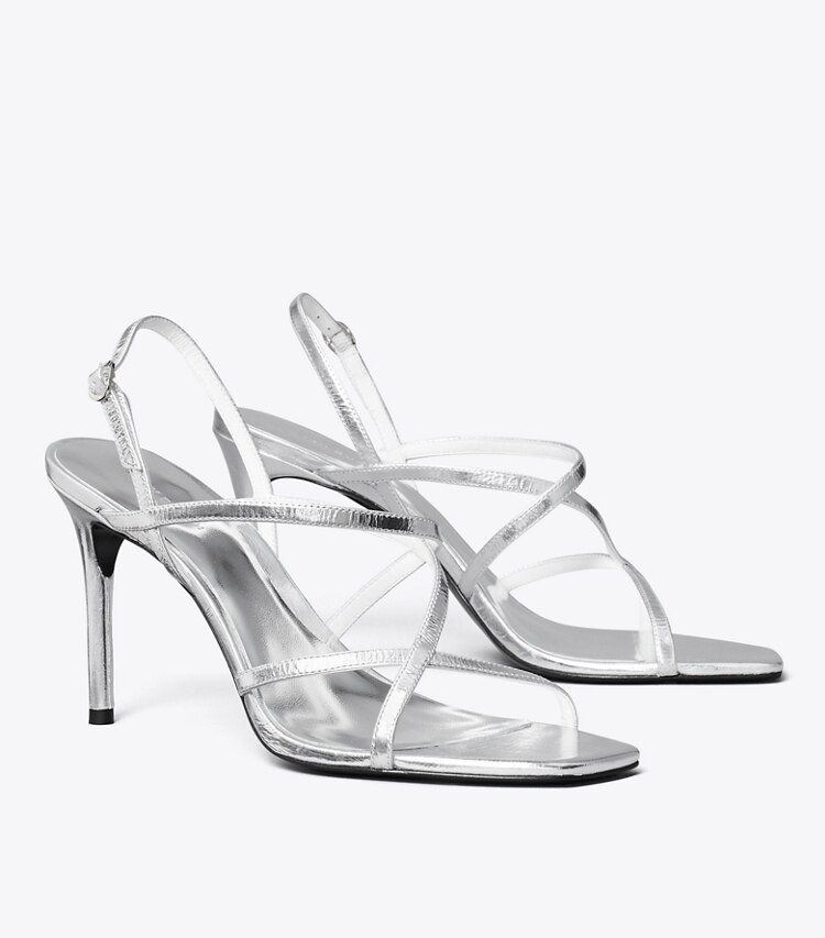 Tory Burch diseñador sandalias Sandalias de tacón con varias tiras en SILVER ángulo
