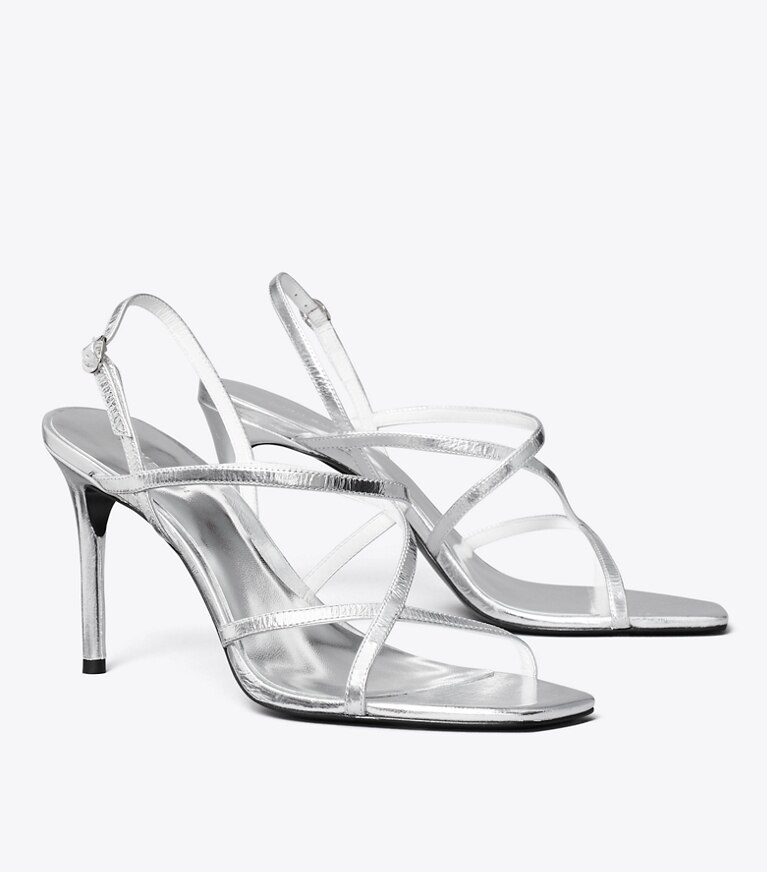 Tory Burch diseñador sandalias Sandalias de tacón con varias tiras en SILVER ángulo