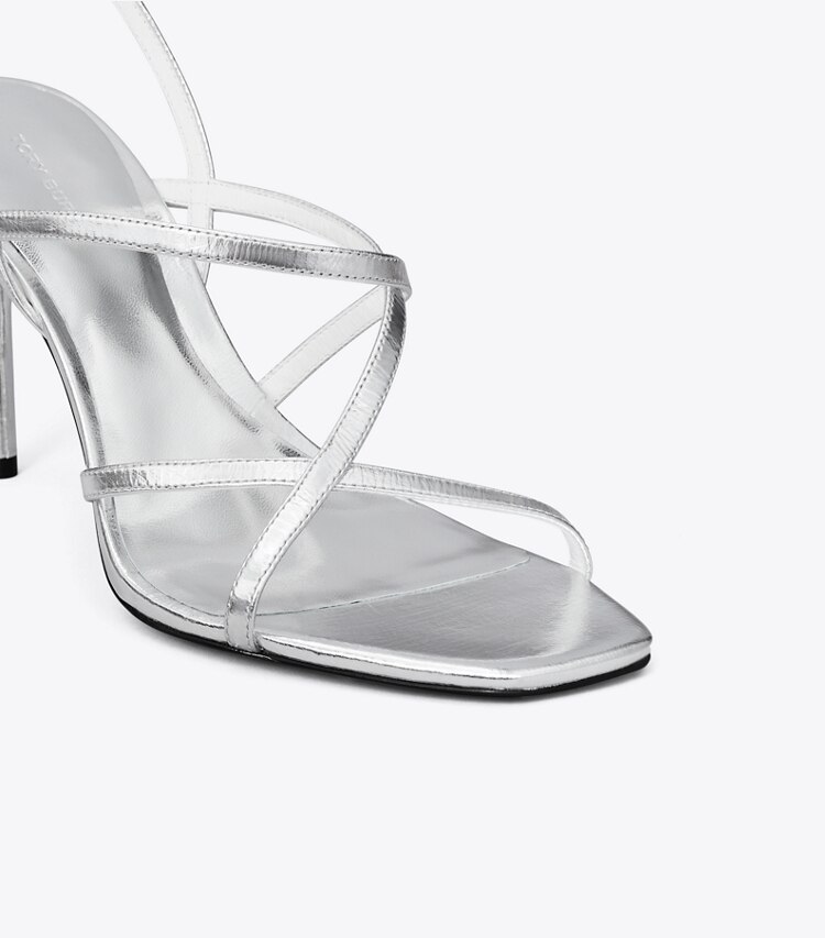 Tory Burch diseñador sandalias Sandalias de tacón con varias tiras en SILVER detalle