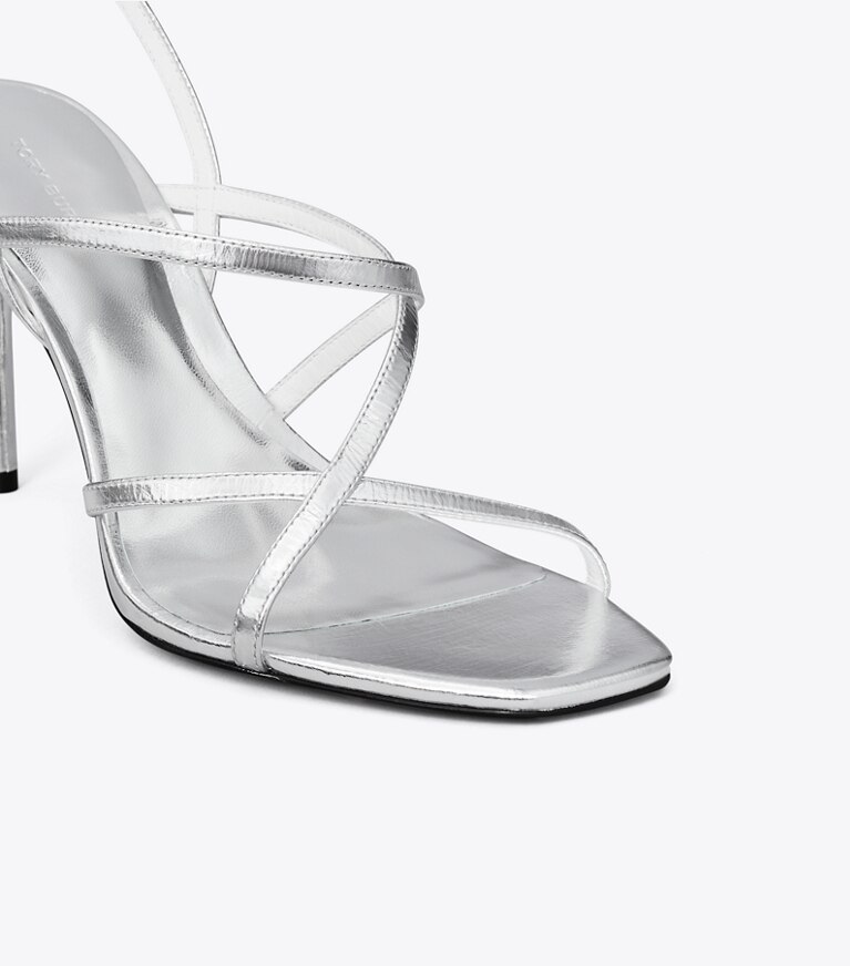 Tory Burch diseñador sandalias Sandalias de tacón con varias tiras en SILVER detalle
