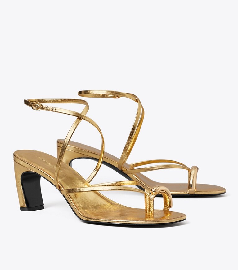 Tory Burch diseñador sandalias Sandalias de tacón con varias tiras Pierced en GOLD LEAF ángulo
