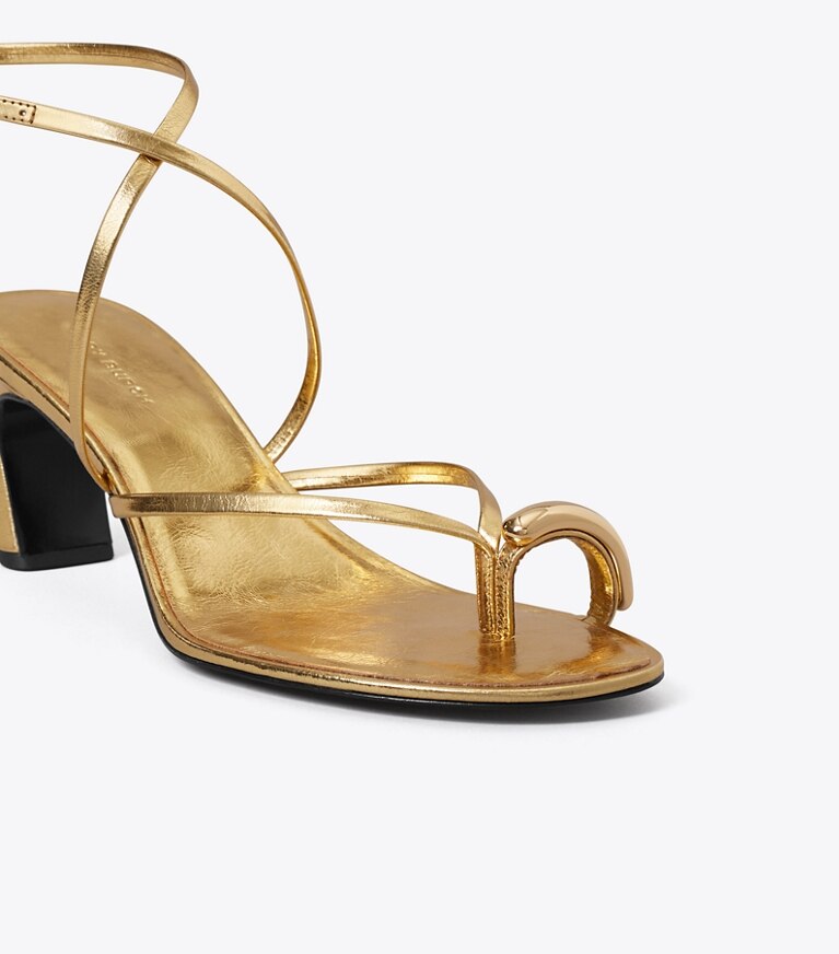 Tory Burch diseñador sandalias Sandalias de tacón con varias tiras Pierced en GOLD LEAF detalle