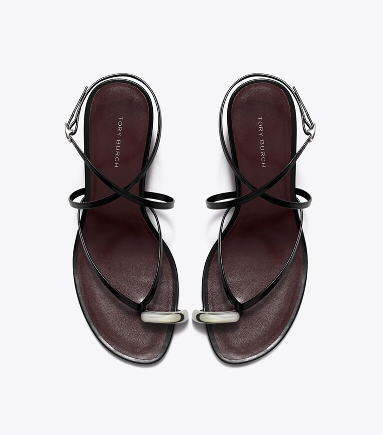 Tory Burch diseñador sandalias Sandalias de tacón con varias tiras Pierced en PERFECT BLACK / SILVER vista superior