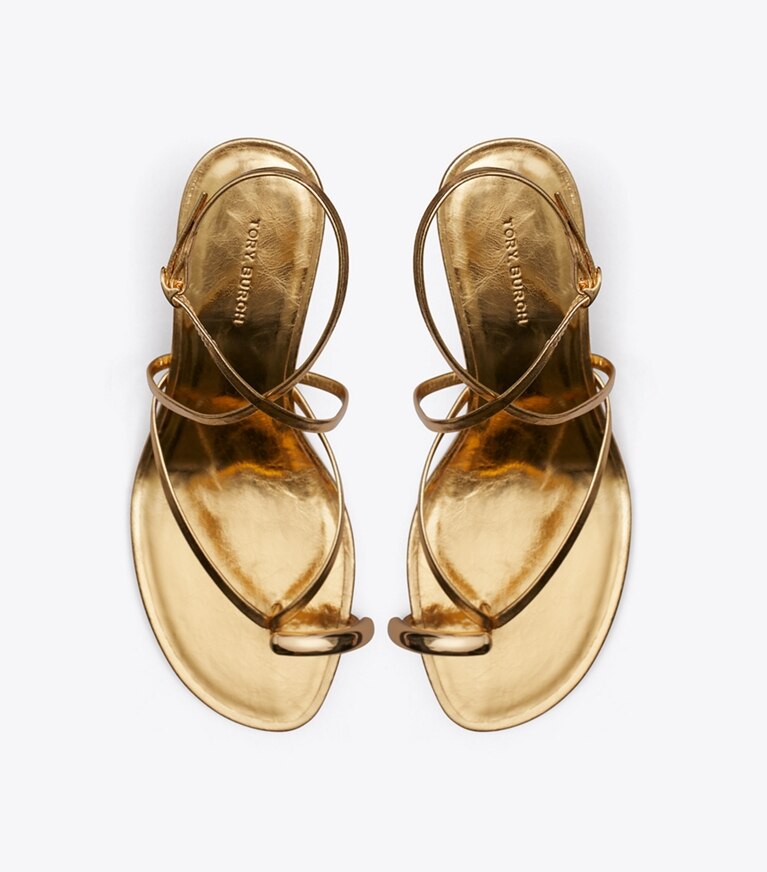 Tory Burch diseñador sandalias Sandalias de tacón con varias tiras Pierced en GOLD LEAF vista superior