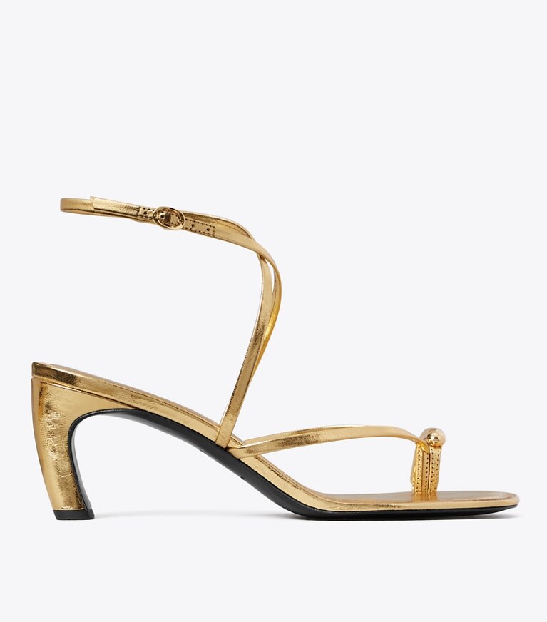 Tory Burch diseñador sandalias Sandalias de tacón con varias tiras Pierced en GOLD LEAF lateral