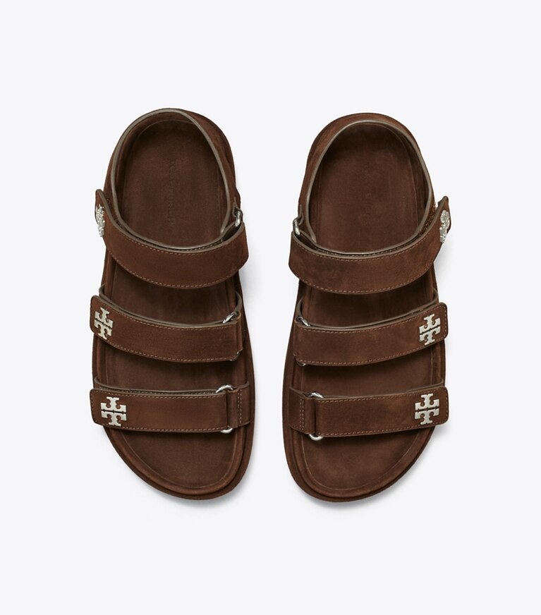 Tory Burch diseñador sandalias Sandalias de tres tiras Kira Sport en DARK COCOA / SILVER vista superior